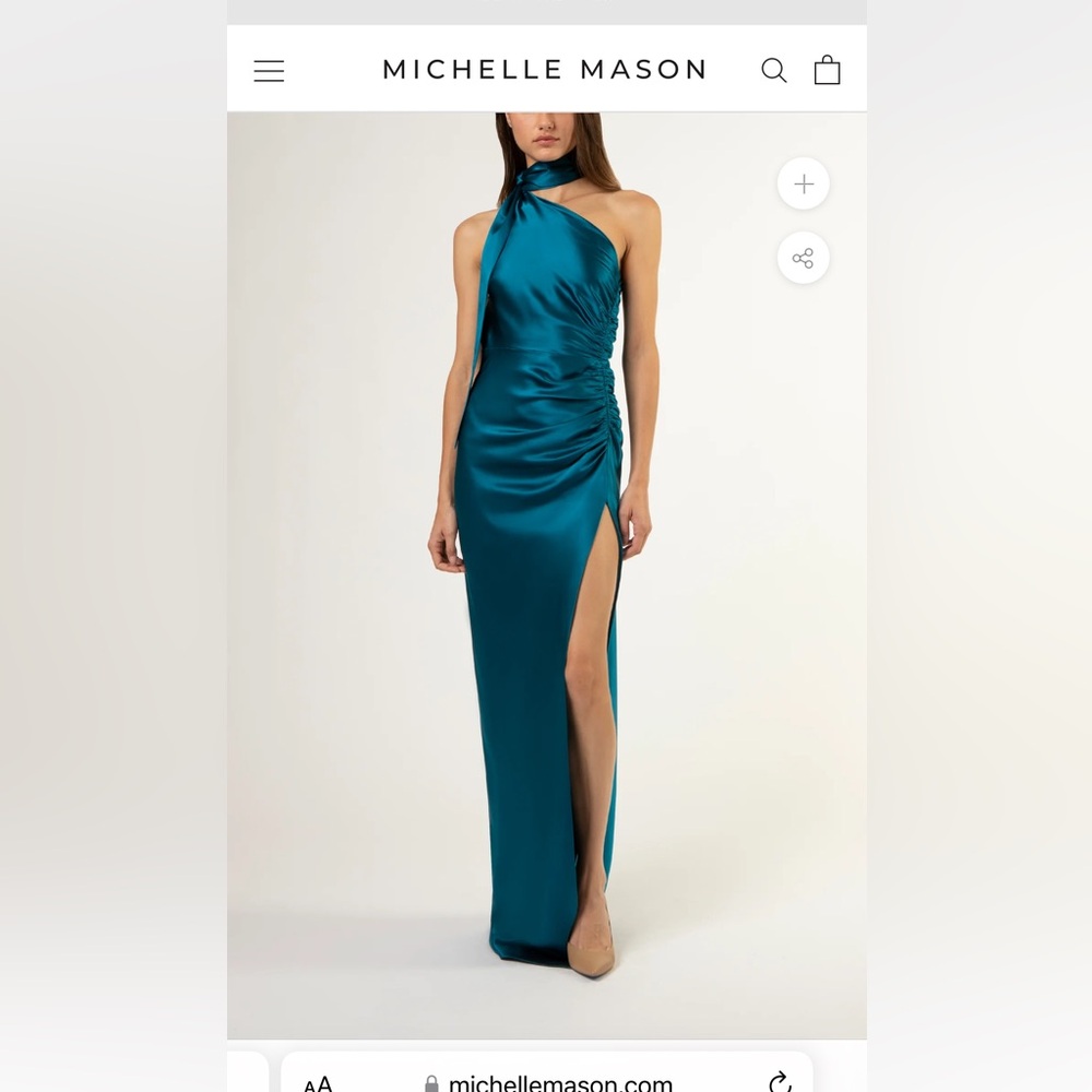Michelle Mason Asymmetrical gathered gown with ties - peacock